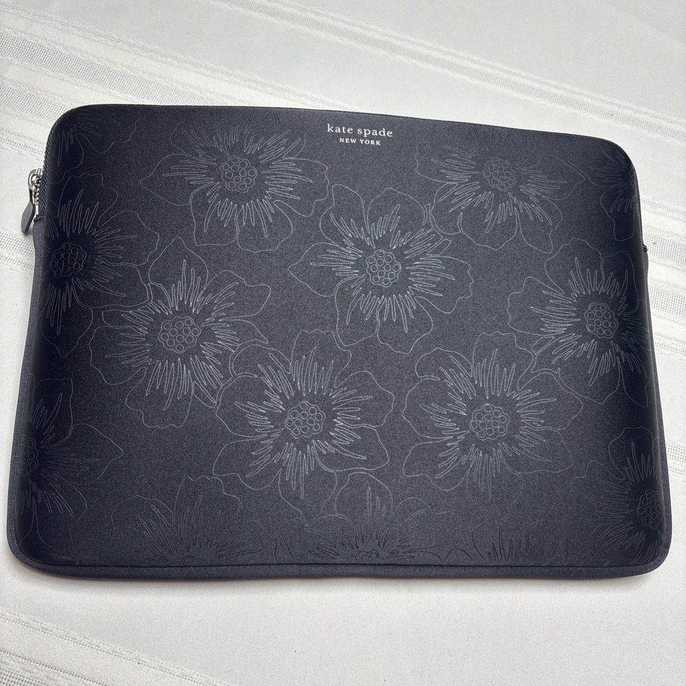 Kate Spade Slim Laptop Sleeve 13" Matte Black  Floral Neoprene Case Padded